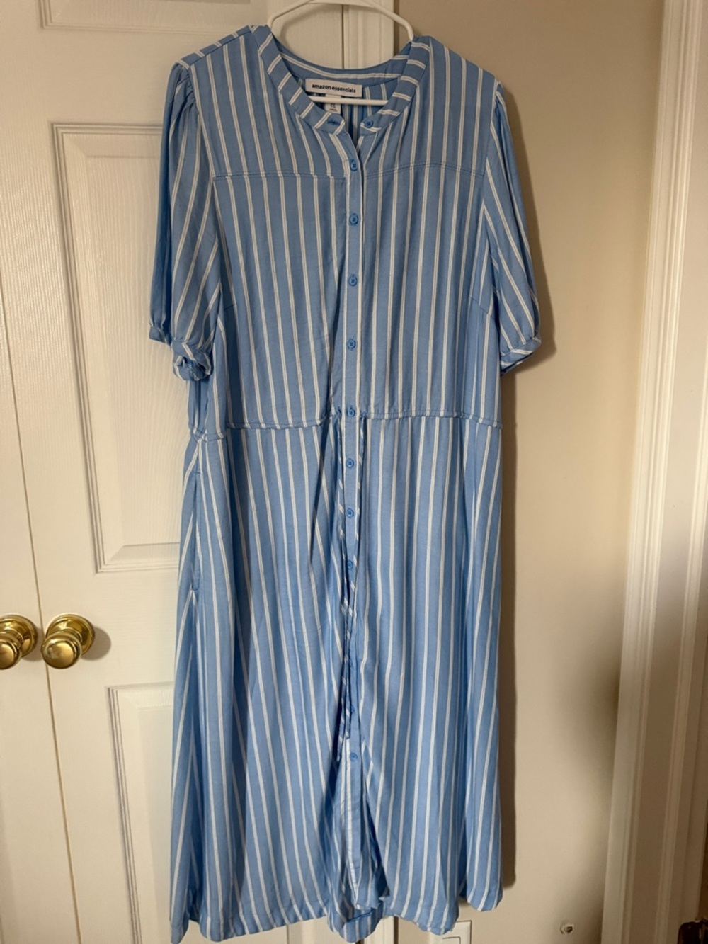 Amazon Essentials Light Blue and White Striped Button-Front Dress